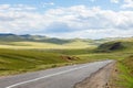 Asphalt road Darkhan-Ulaanbaatar in Mongolia Royalty Free Stock Photo