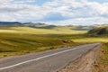 Asphalt road Darkhan-Ulaanbaatar in Mongolia