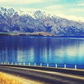 Asphalt Road Lake Mountain Range Background Concept Royalty Free Stock Photo