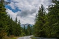 Asphalt road leading to the mountain , storm clouds in Transylvania