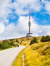 Asphalt road leading to TV transmitter and lookout tower on the summit of Praded Mountain, Hruby Jesenik, Czech Republic Royalty Free Stock Photo