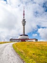 Asphalt road leading to TV transmitter and lookout tower on the summit of Praded Mountain, Hruby Jesenik, Czech Republic