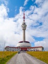 Asphalt road leading to TV transmitter and lookout tower on the summit of Praded Mountain, Hruby Jesenik, Czech Republic