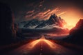 Asphalt road through the mountains at sunset Royalty Free Stock Photo