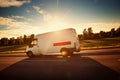 Asphalt road with a moving van Royalty Free Stock Photo