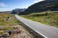Asphalt road in norwegian mountains, national tourist route Aurlandsvegen in Norway