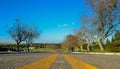 Asphalt road panorama in countryside on sunny autumn evening Royalty Free Stock Photo