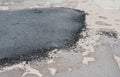 Asphalt road repair. Repair pavement and laying new asphalt patching method