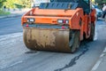 Asphalt road roller with heavy vibration roller compactor Royalty Free Stock Photo