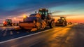 Asphalt, Road rollers working on the new road construction site. Generative Ai