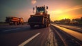 Asphalt, Road rollers working on the new road construction site. Generative Ai Royalty Free Stock Photo