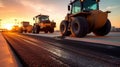 Asphalt, Road rollers working on the new road construction site. Generative Ai Royalty Free Stock Photo