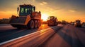 Asphalt, Road rollers working on the new road construction site. Generative Ai Royalty Free Stock Photo