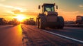 Asphalt, Road rollers working on the new road construction site. Generative Ai Royalty Free Stock Photo