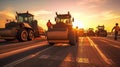 Asphalt, Road rollers working on the new road construction site. Generative Ai Royalty Free Stock Photo