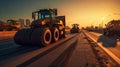 Asphalt, Road rollers working on the new road construction site. Generative Ai