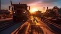 Asphalt, Road rollers working on the new road construction site. Generative Ai Royalty Free Stock Photo