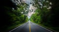 Asphalt road and speed motion blur on highway in summer with green trees forest at countryside Royalty Free Stock Photo