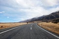 Asphalt road to the National Park Mount Cook.
