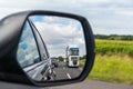 truck reflected in car mirror Royalty Free Stock Photo