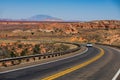 Asphalt road in USA. Barren scenery. Desert highway of the American southwest. Endless straight. Route 66, Arizona Royalty Free Stock Photo