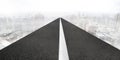 Asphalt road of white line in sky with clouds cityscapes