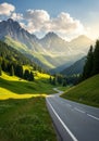 Asphalt Road Winding Through Green Mountain Valley Royalty Free Stock Photo