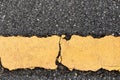 Asphalt road and yellow dividing lines. Royalty Free Stock Photo