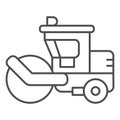 Asphalt roller thin line icon, heavy equipment concept, steamroller truck sign on white background, Road roller icon in