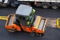 Asphalt roller at work. Construction of new roads Royalty Free Stock Photo