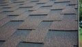 Asphalt shinges texture. House rooftop with asphalt shingles