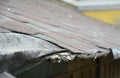 Asphalt shingles damage. Fixing damaged roof shingles Royalty Free Stock Photo