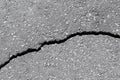 Asphalt track with a crack in a broken line. Royalty Free Stock Photo