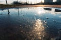 Asphalt treadmill close up at sunset