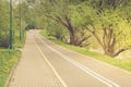 asphalted bicycle track in the park along the lake/asphalted bicycle track in the park along the lake in sanrise Royalty Free Stock Photo