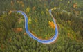 Asphalted road in the autumn mountain forest Royalty Free Stock Photo