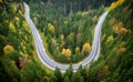 Asphalted road in the autumn mountain forest Royalty Free Stock Photo