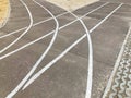 Asphalted running track, sports, 4 rows. The school sports field. New sprint detail of the stadium Royalty Free Stock Photo