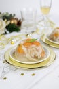 Aspic jellied meat with vegetables. Royalty Free Stock Photo
