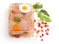 Aspic from meat decorated with egg, carrot... Royalty Free Stock Photo