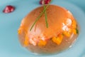 Aspic recipe, jelly made from a broth of prawns and peppery beetroot Royalty Free Stock Photo