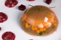 Aspic recipe, jelly made from a broth of prawns and peppery beetroot Royalty Free Stock Photo