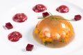 Aspic recipe, jelly made from a broth of prawns and peppery beetroot Royalty Free Stock Photo