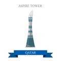 Aspire Tower Qatar vector flat attraction travel landmark
