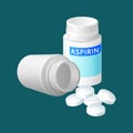 Aspirin pill bottle vector illustration. Medicine remedy in plastic container Royalty Free Stock Photo