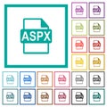 ASPX file format flat color icons with quadrant frames