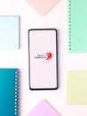 Assam, india - August 27, 2020 : Delhi Daredevils logo on phone screen stock image.