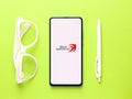 Assam, india - August 27, 2020 : Delhi Daredevils logo on phone screen stock image.