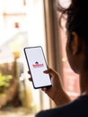 Assam, india - August 27, 2020 : Reliance industries logo on phone screen stock image.