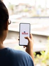 Assam, india - August 27, 2020 : Reliance industries logo on phone screen stock image.